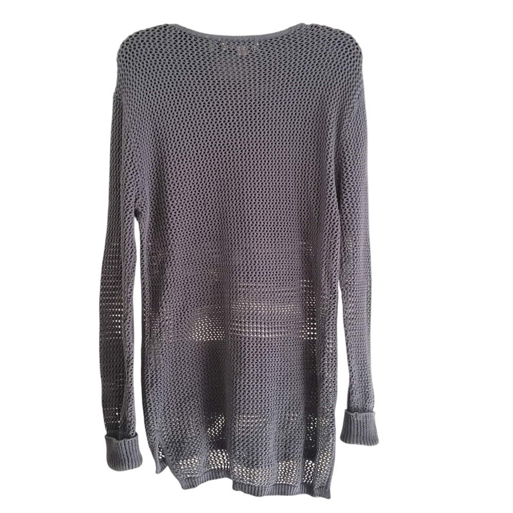EUC Simply Noelle Gray Open-Knit Mesh Tunic Women S/M (8-10) Comfy Long Sleeve - Picture 4 of 6